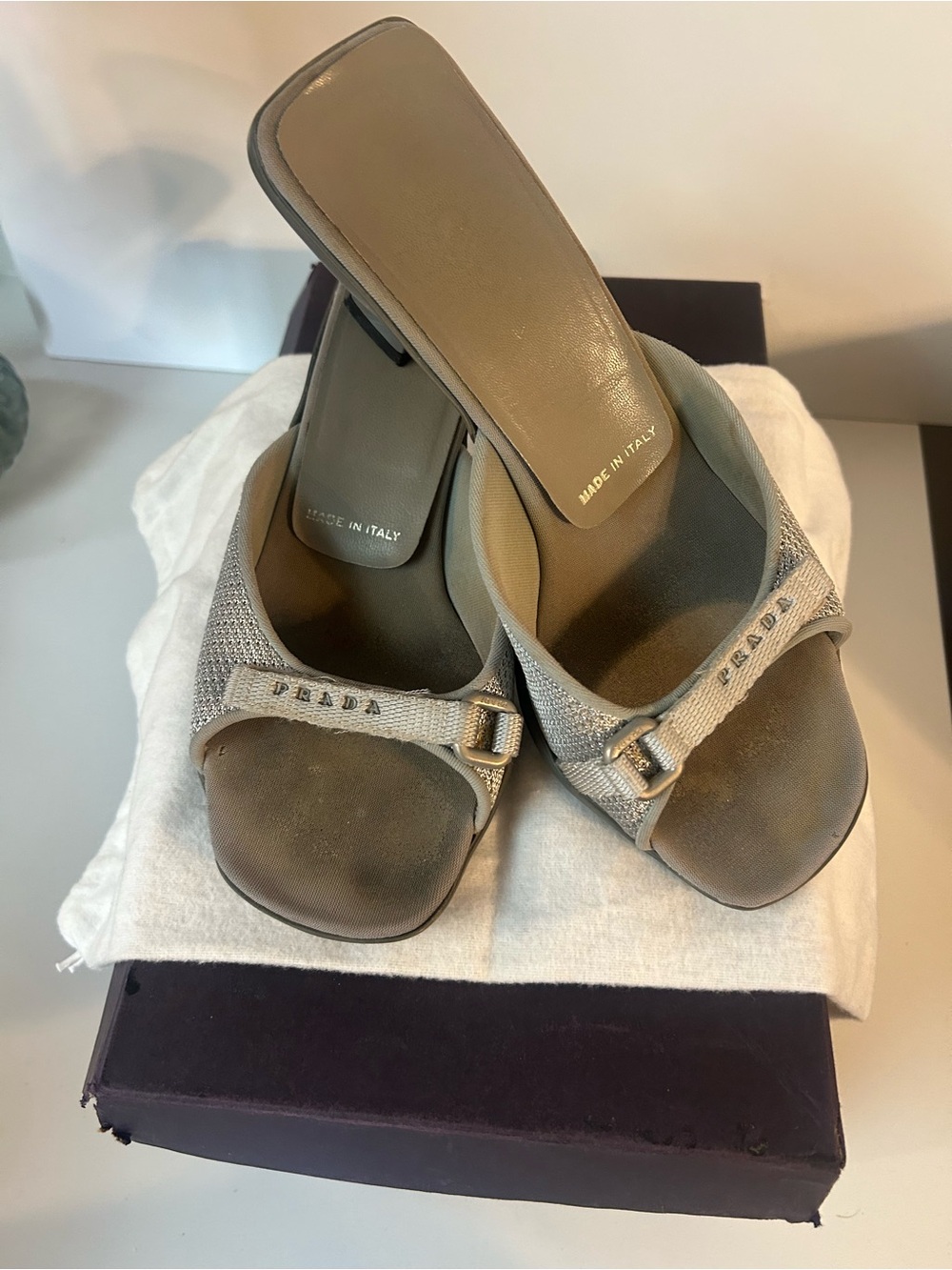 Rare Vintage Prada Sport Mesh Kitten Heel Sandal Y2K